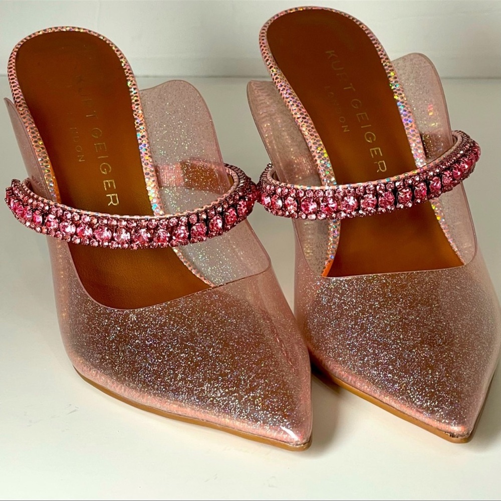 Kurt Geiger London Duke Jewel Pink Barbiecore Pumps Strap Sparkle Clear US 7 👠